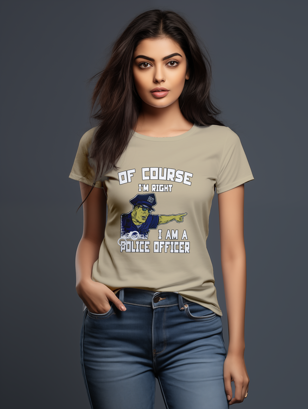 Womens Beige OfCourse I'm a Police Officer tee