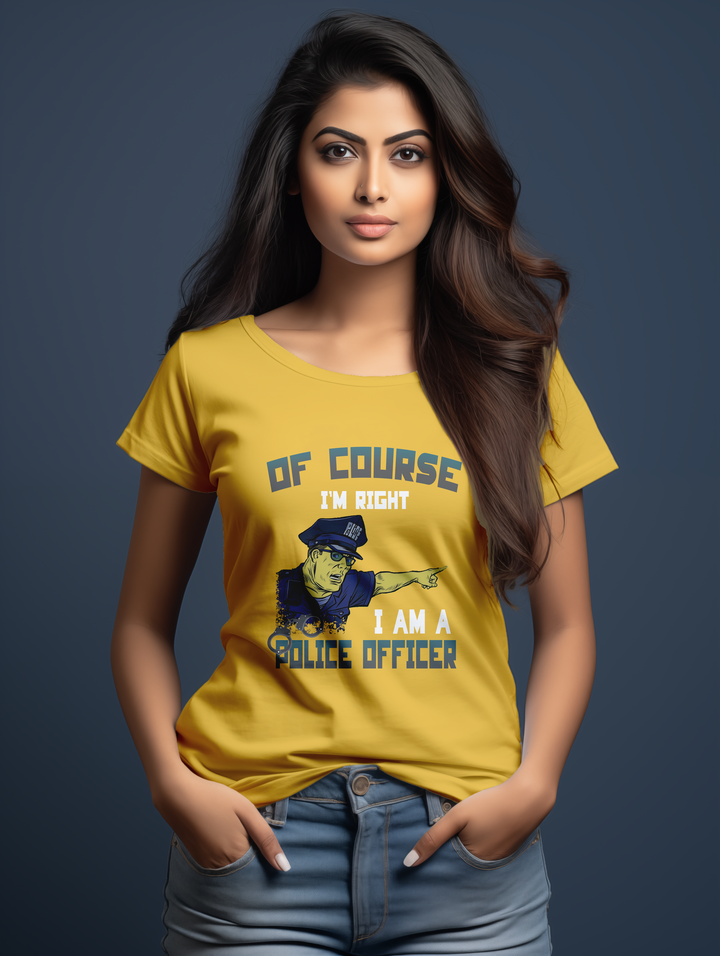 Womens Golden yellow OfCourse I'm a Police Officer tee