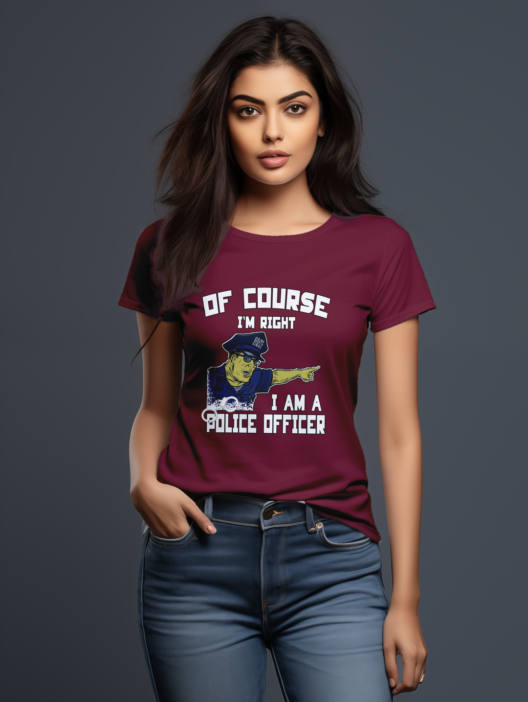 Womens Maroon OfCourse I'm a Police Officer tee