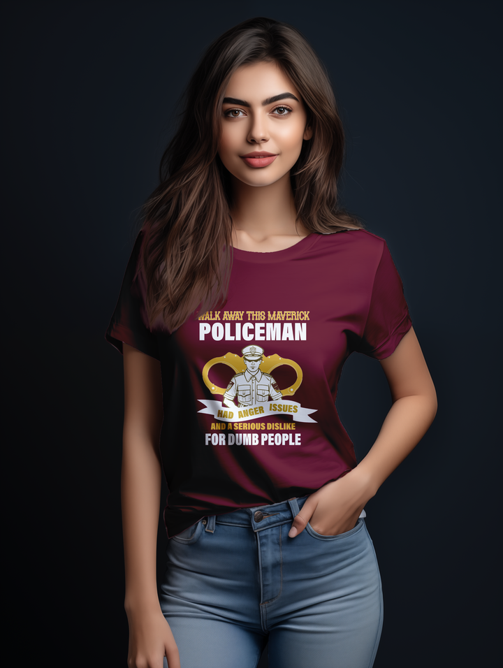 Womens Maroon Maverick Policeman tee