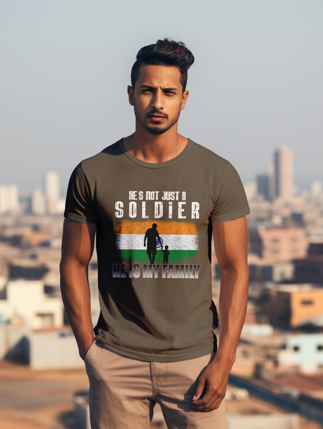 Men's He's not just a soldier he is my family tee