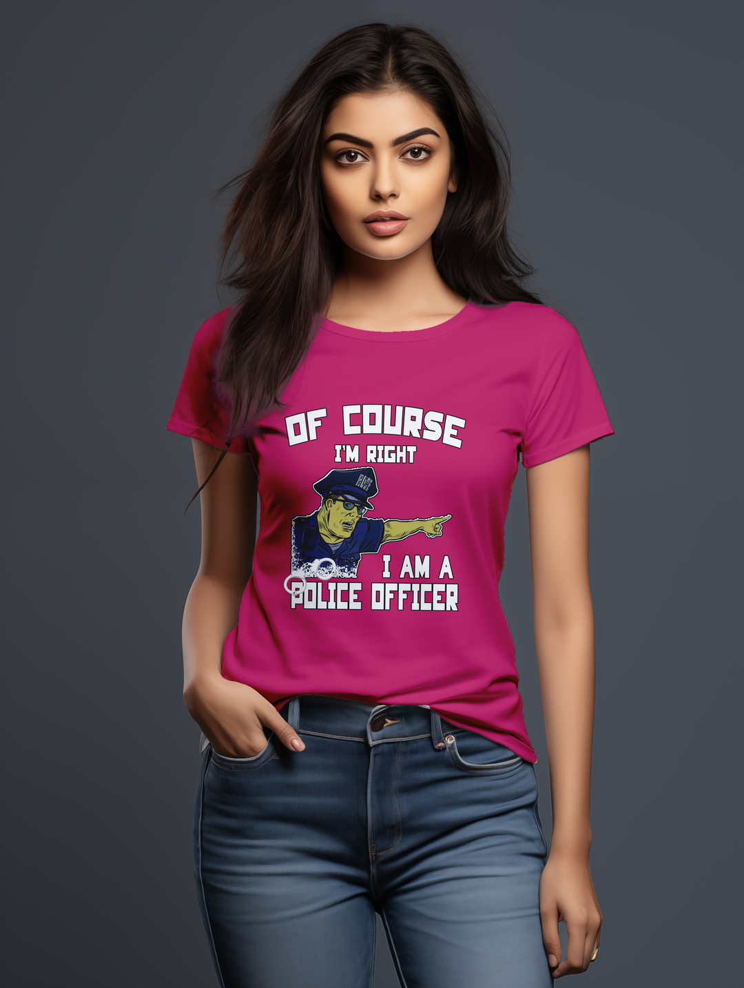 Womens Pink OfCourse I'm a Police Officer tee