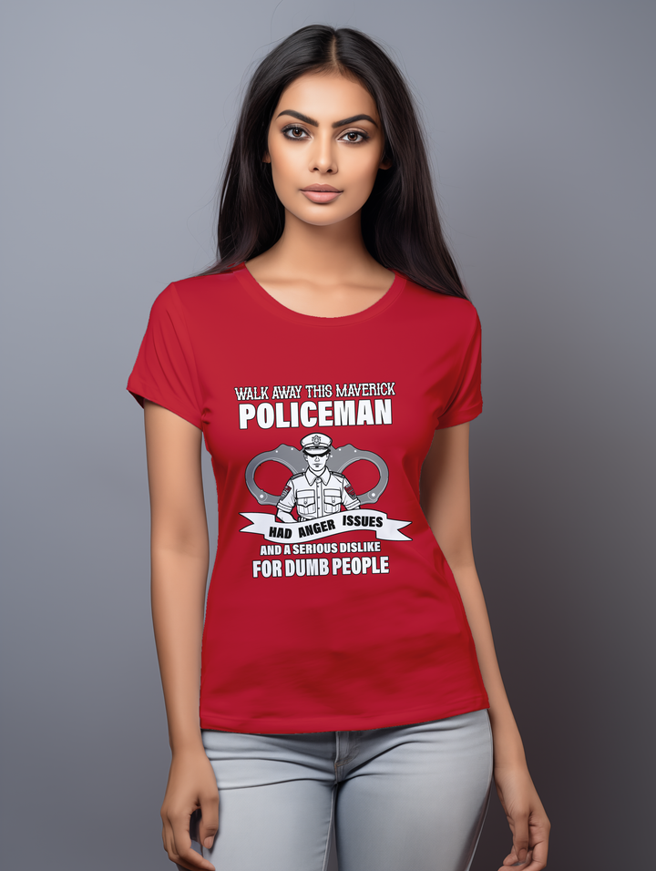 Womens Red Maverick Policeman tee