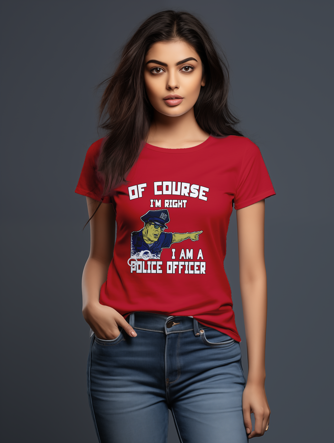Womens Red OfCourse I'm a Police Officer tee