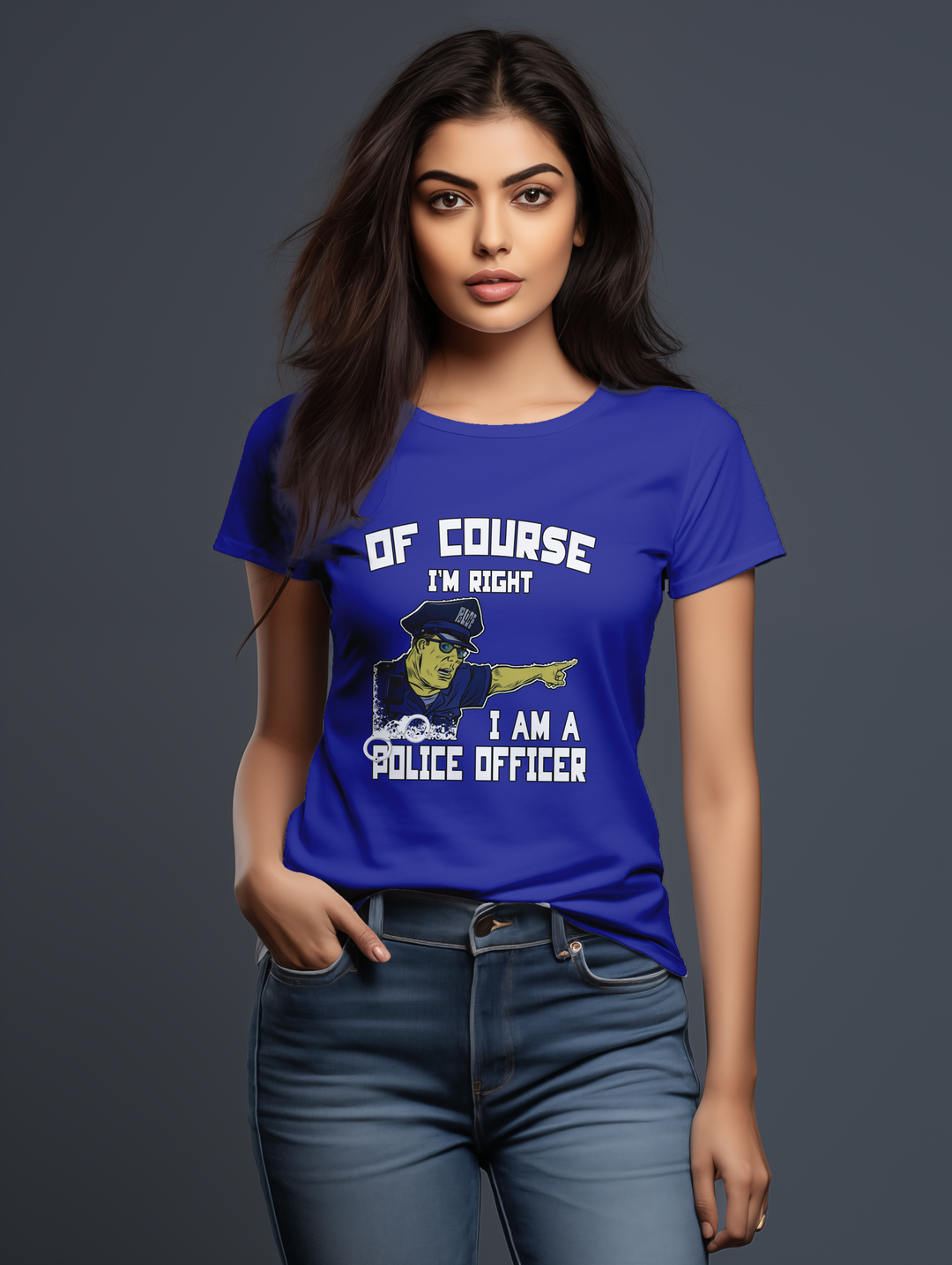 Womens Royal blue OfCourse I'm a Police Officer tee