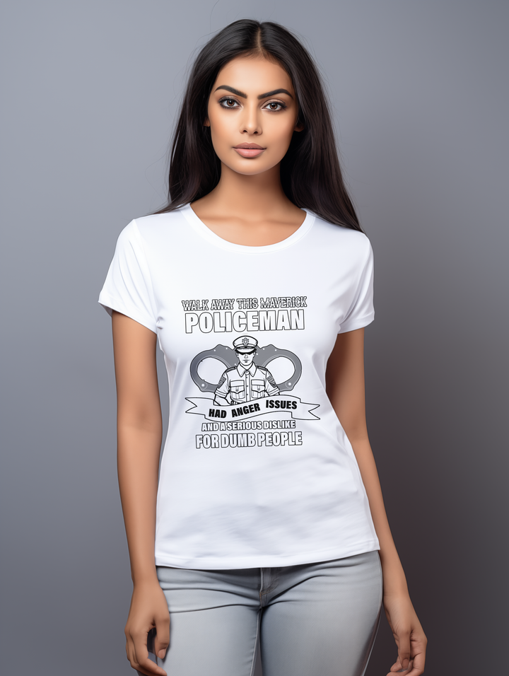 Womens White Maverick Policeman tee