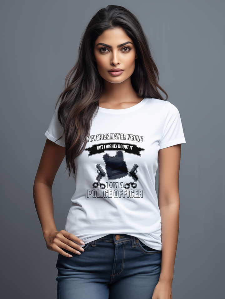 Womens White Maverick is a Police Officer tee